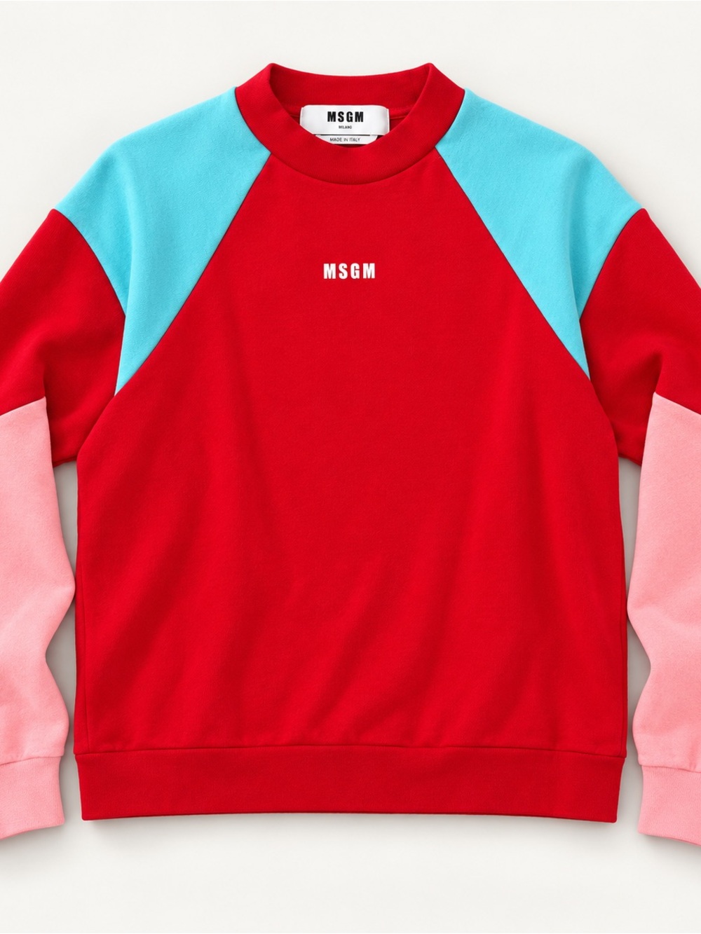 MSGM Milano Made in Italy Colorblock Crewneck Sweatshirt Red Pink Blue Small
